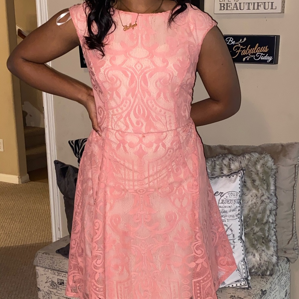 AUW capped sleeved coral lace dress size 12